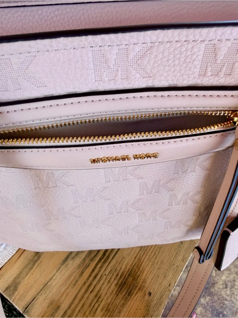 Michael Kors Light Pink Quilted Tote with Gold-Tone Accents